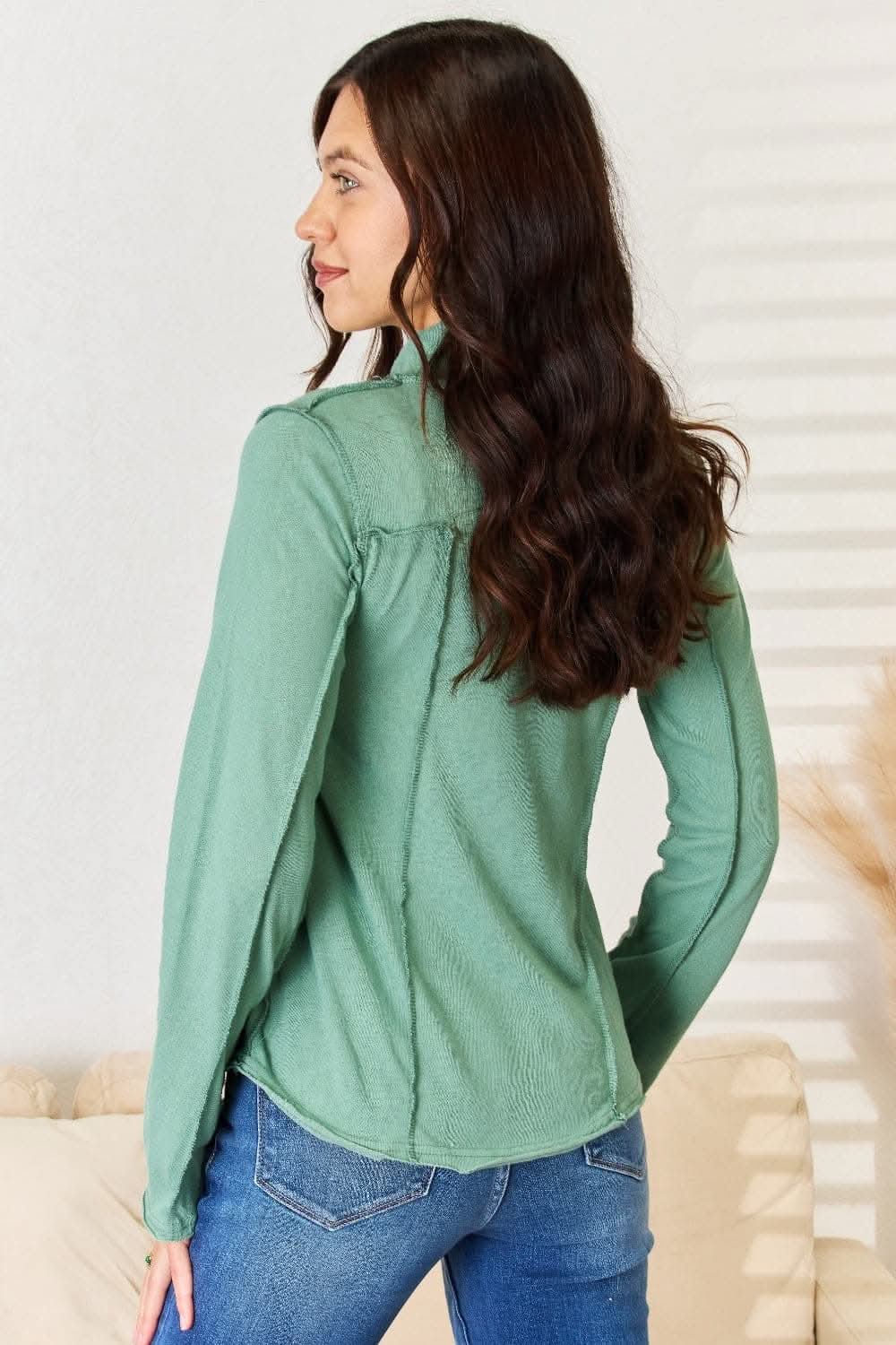 POL Exposed Seam Long Sleeve Knit Top - Love Salve